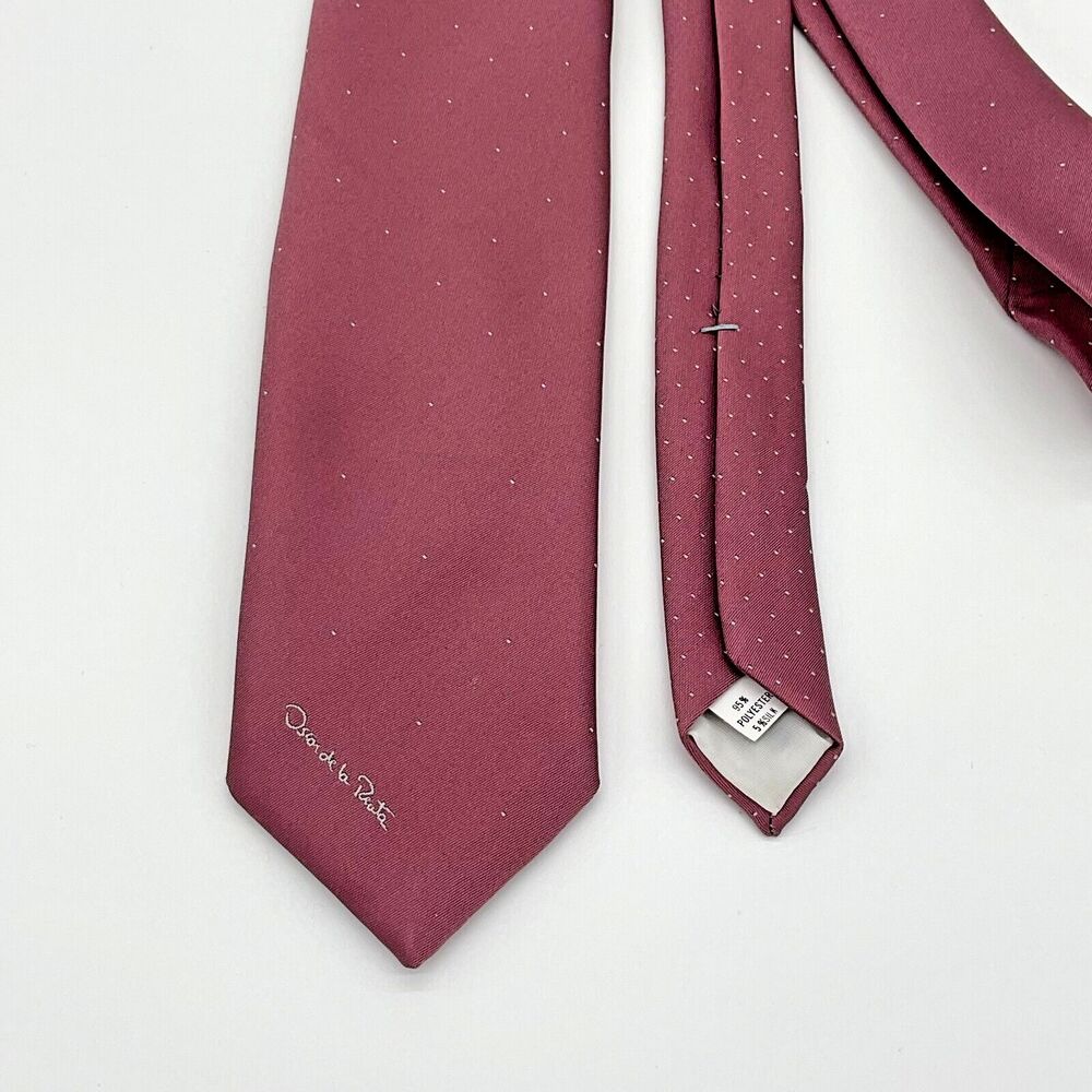 Vintage Oscar De La Renta Mens Neck Tie Mauve Silver Patterned Skinny Narrow‎